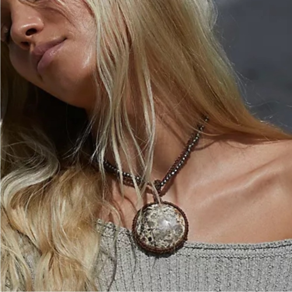 Free People Bohemian Crochet Brandy Pendant Necklace NWT